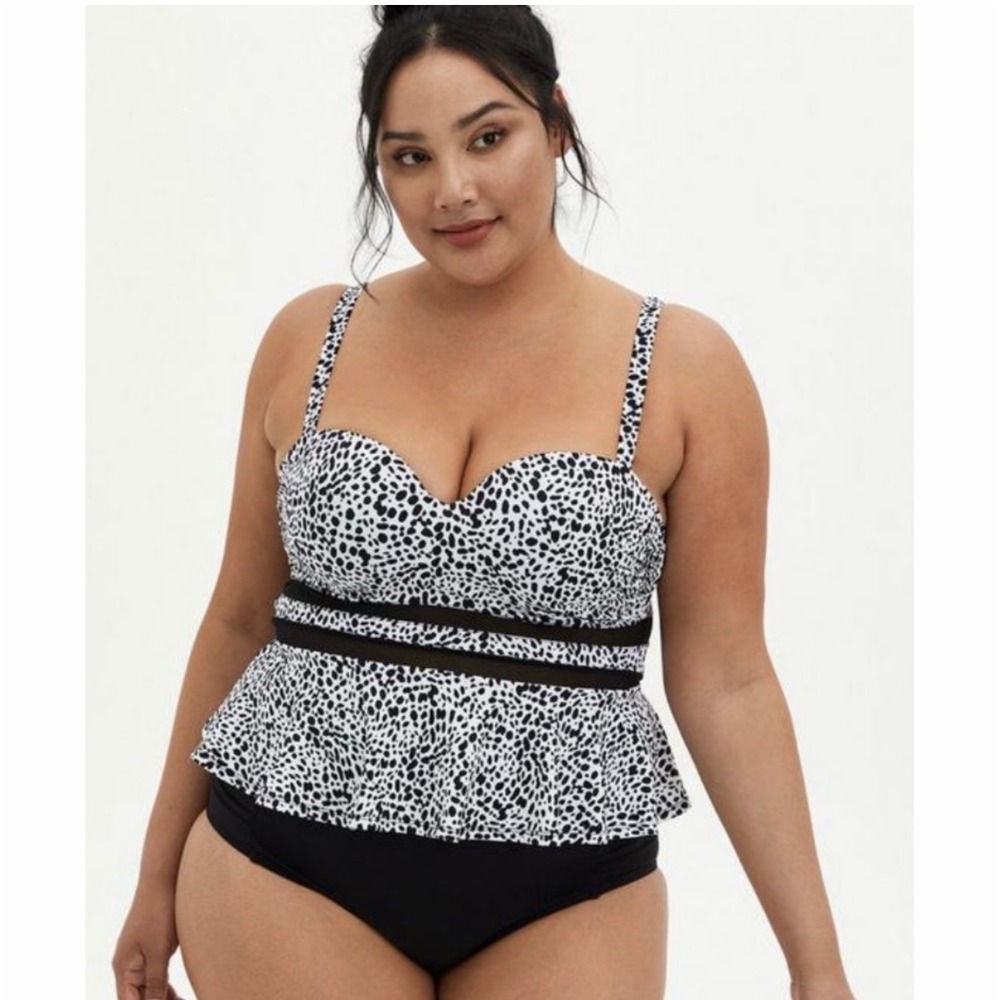 torrid Black and White Leopard Print Peplum Swim Top